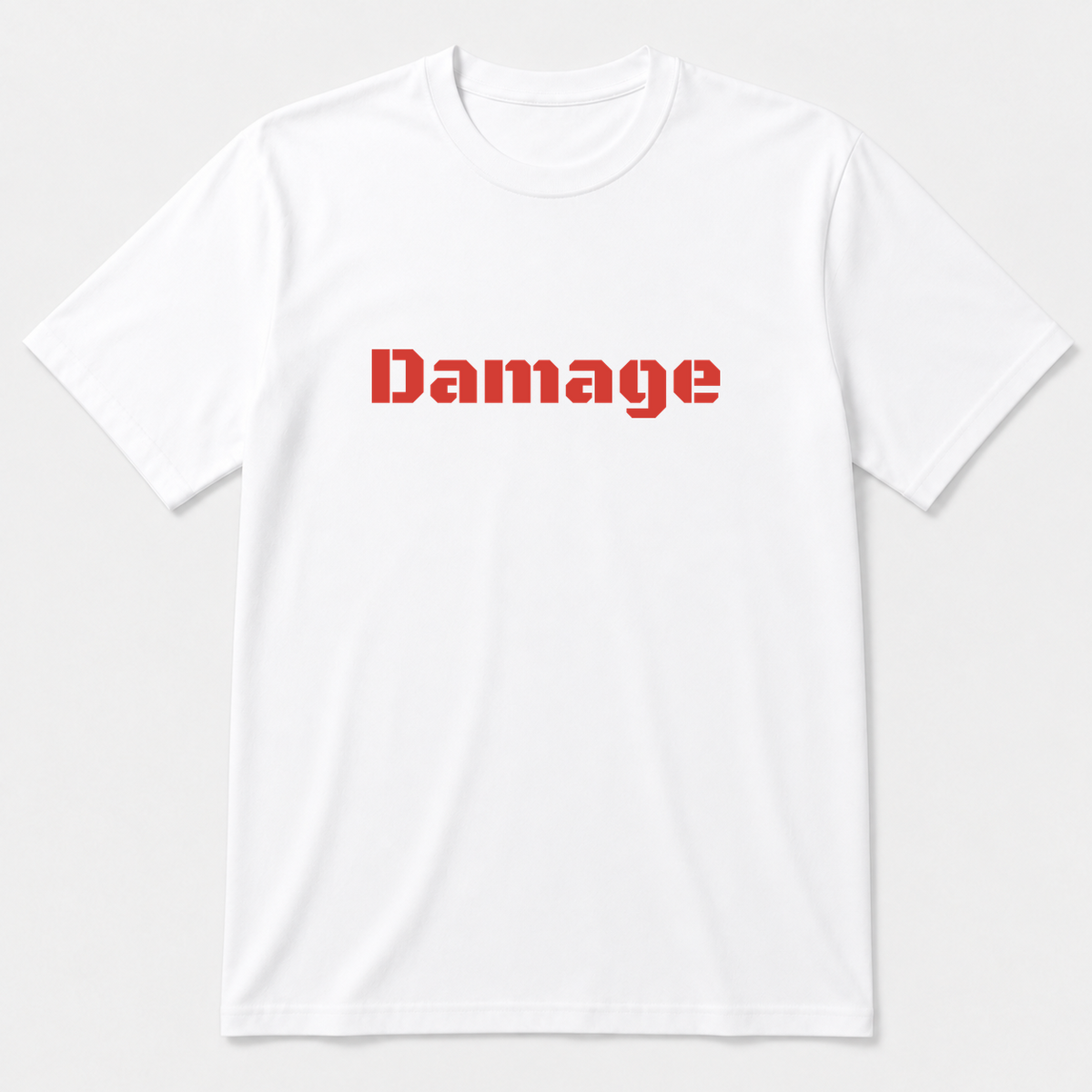Damage T-Shirt in white with red text
