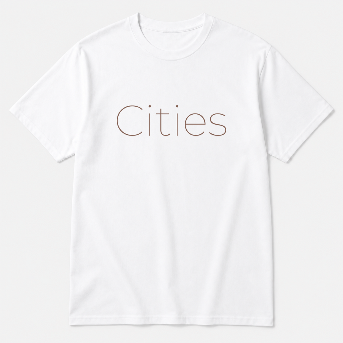 Cities T-Shirt in white with brown text