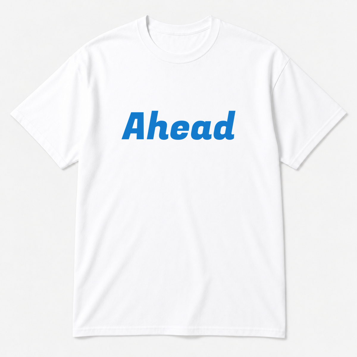 Ahead T-Shirt in white with blue text