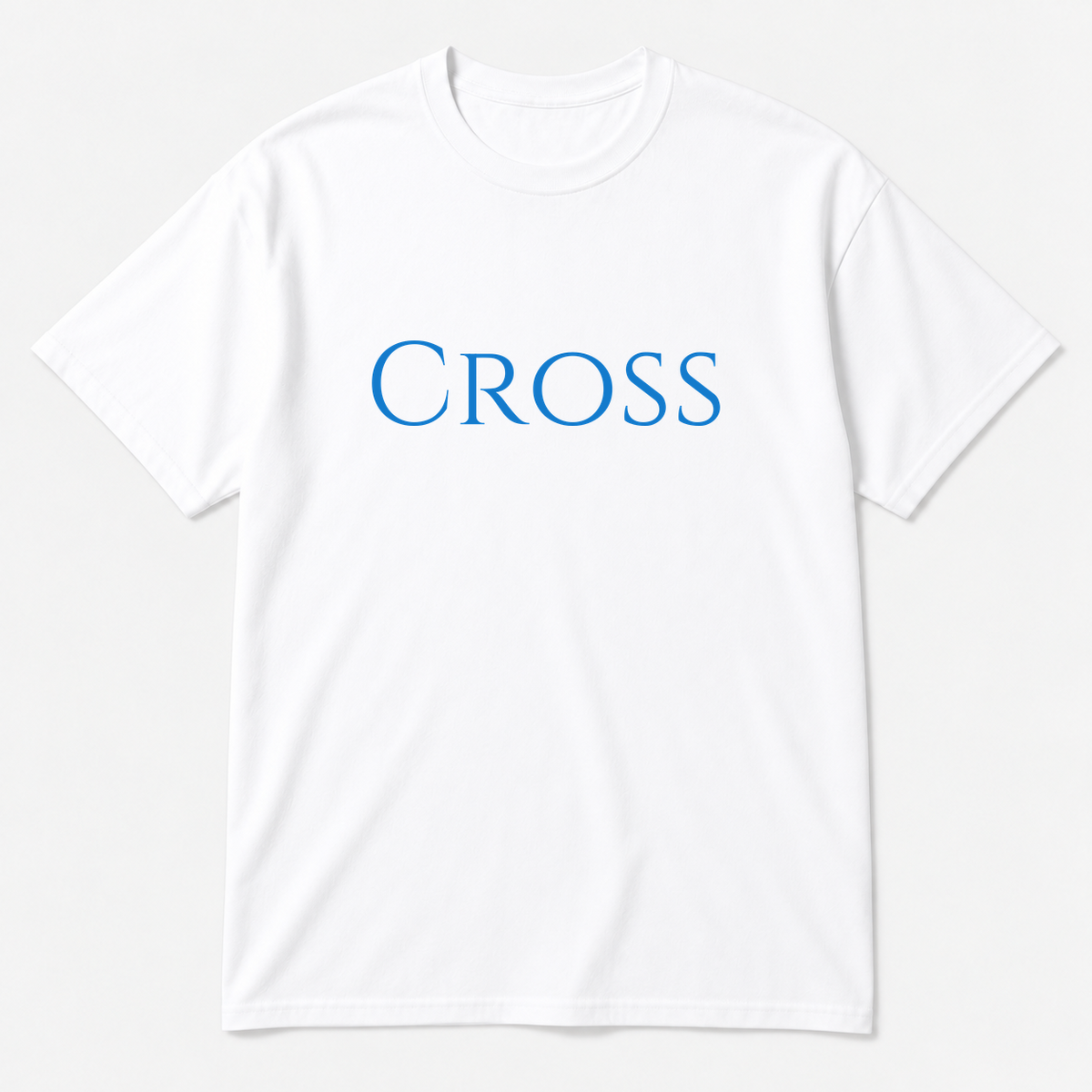 Cross T-Shirt in white with blue text