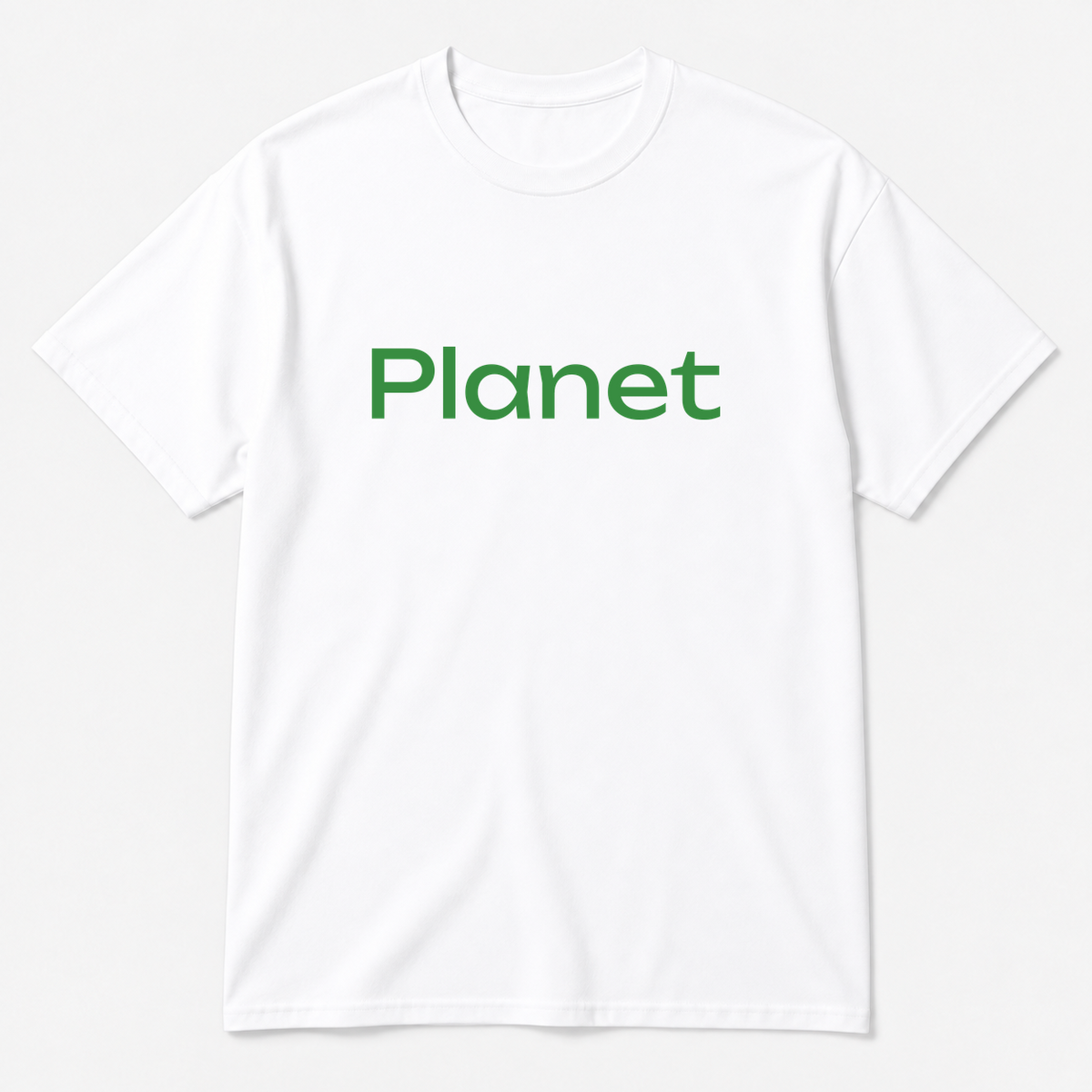 Planet T-Shirt in white with green text