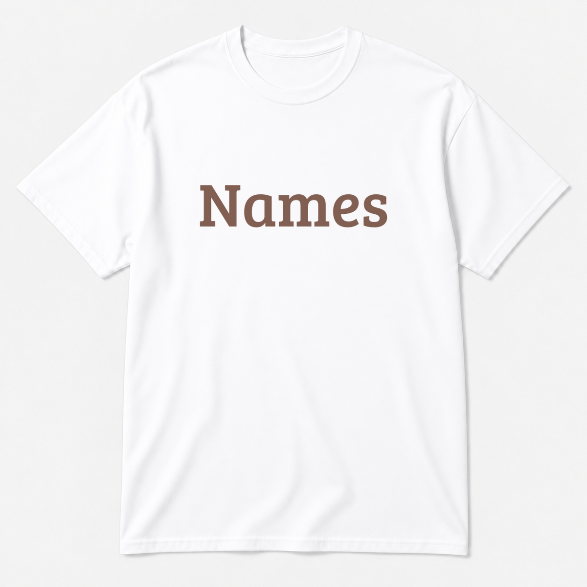 Names T-Shirt in white with brown text