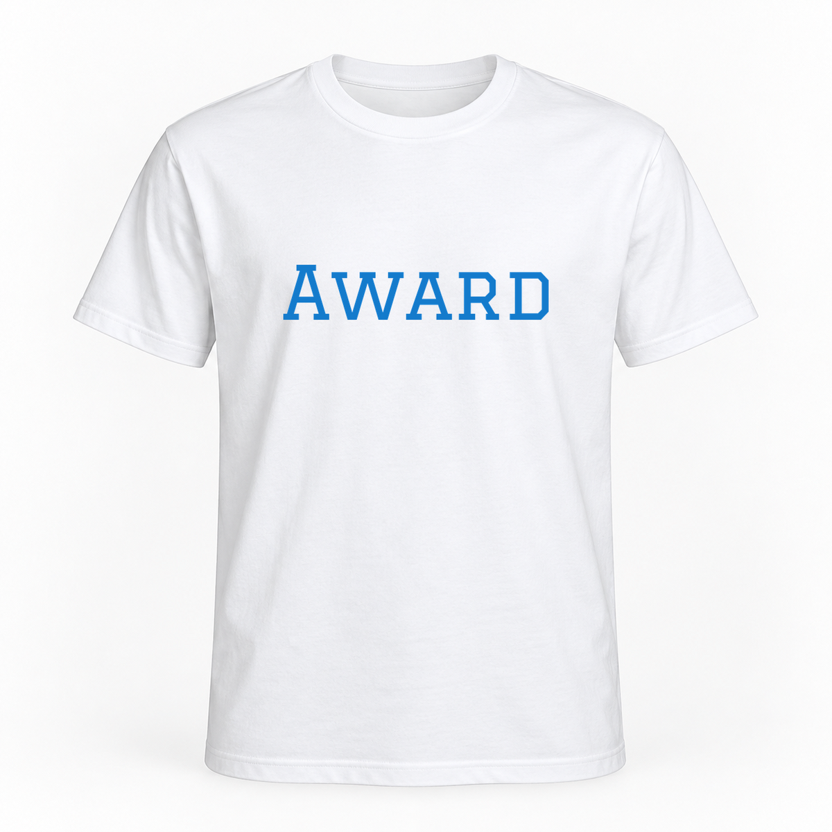Award T-Shirt in white with blue text