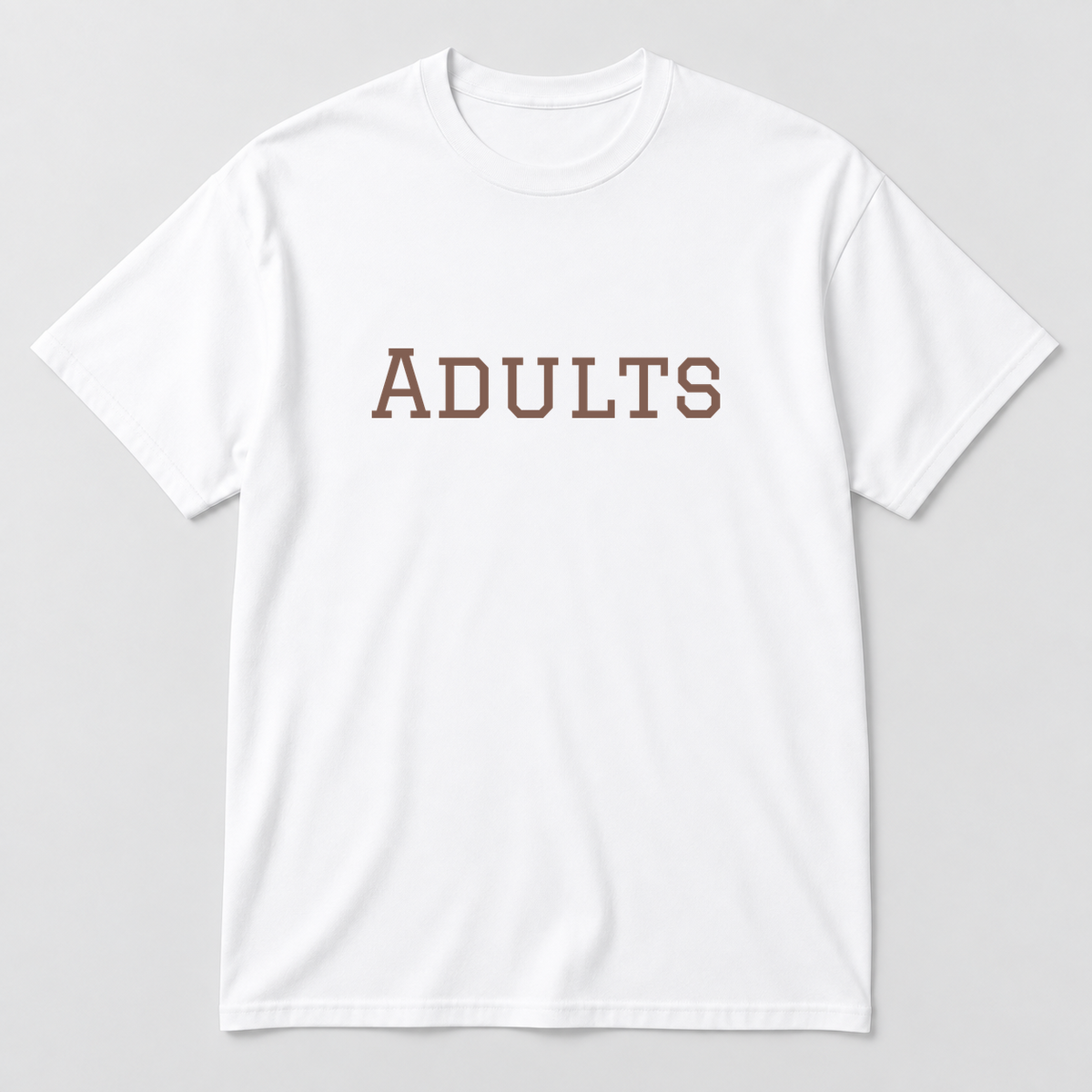 Adults T-Shirt in white with brown text
