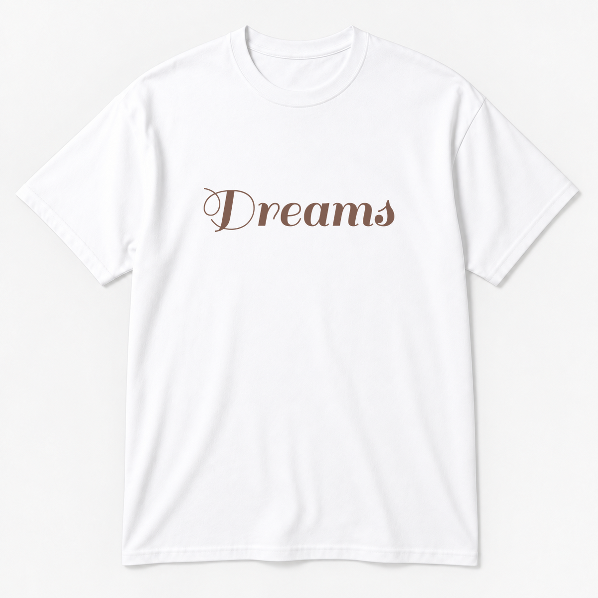 Dreams T-Shirt in white with brown text
