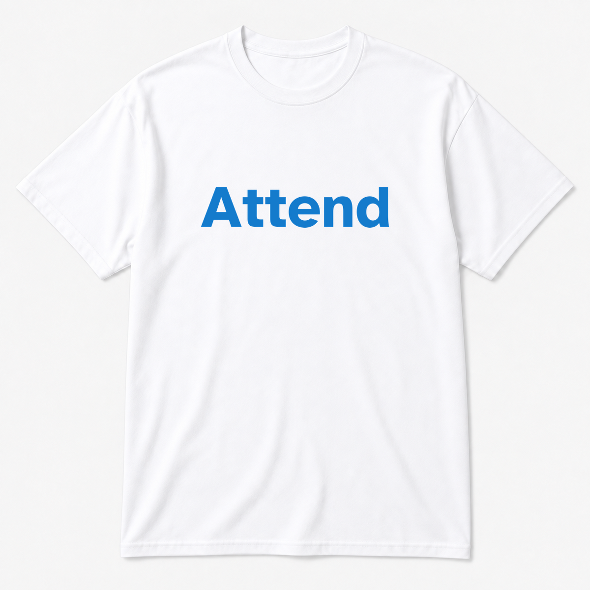 Attend T-Shirt in white with blue text