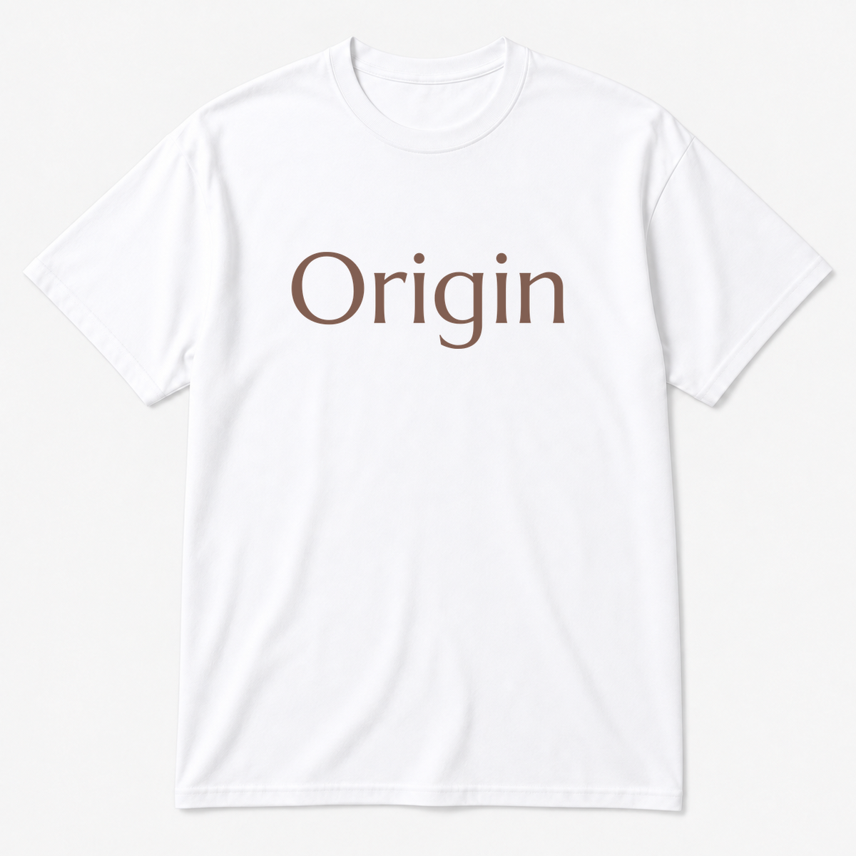 Origin T-Shirt in white with brown text