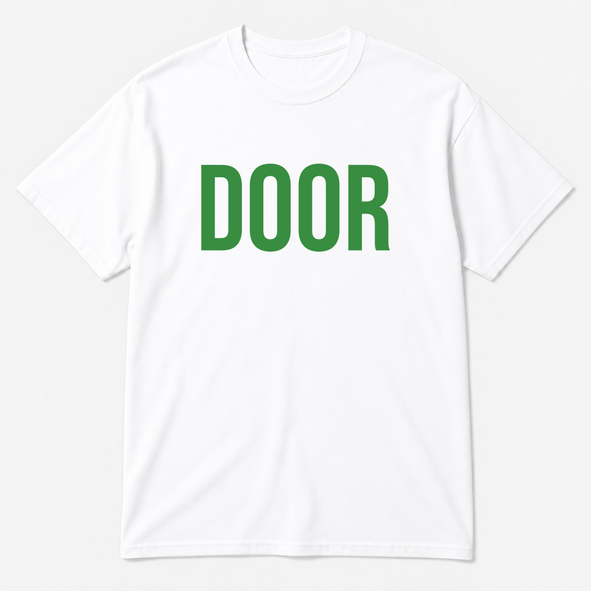 Door T-Shirt in white with green text