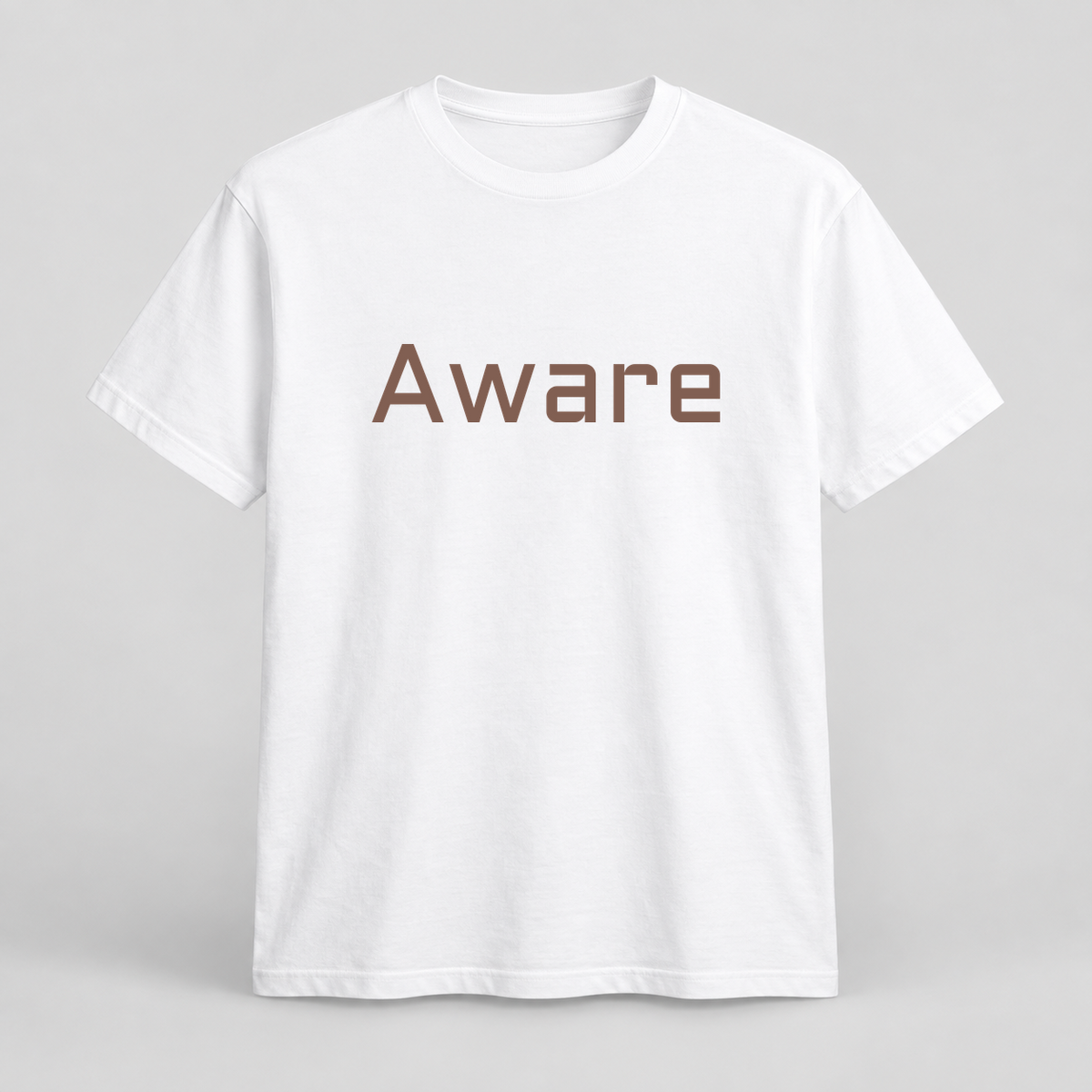 Aware T-Shirt in white with brown text