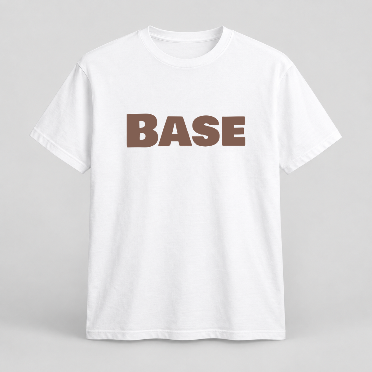 Base T-Shirt in white with brown text