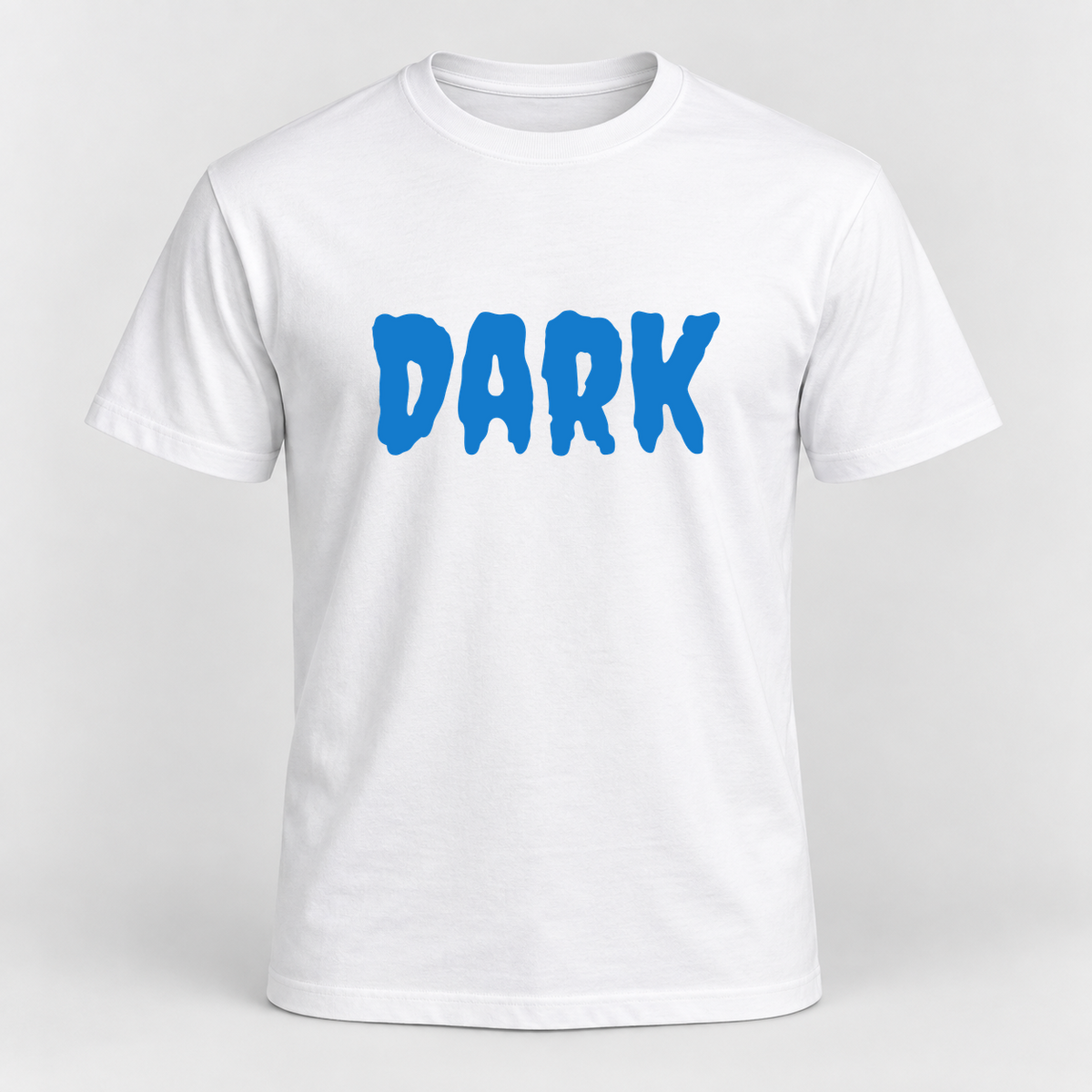 Dark T-Shirt in white with blue text