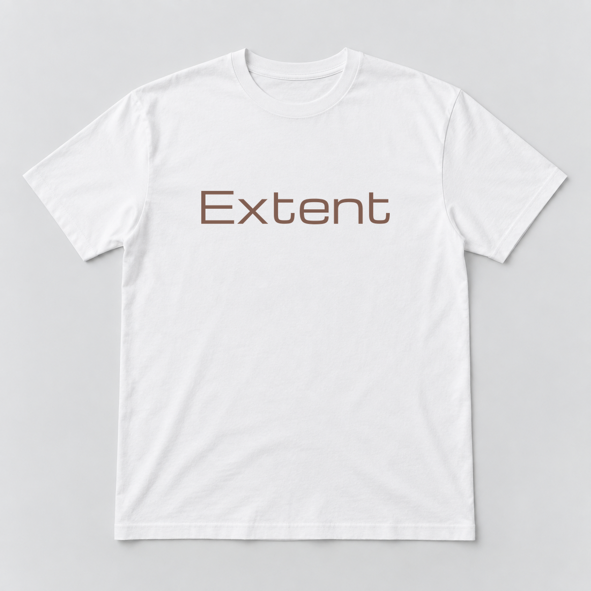 Extent T-Shirt in white with brown text