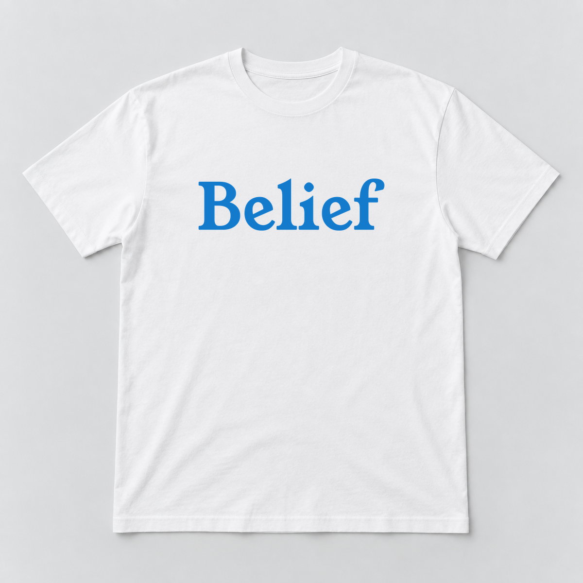 Belief T-Shirt in white with blue text