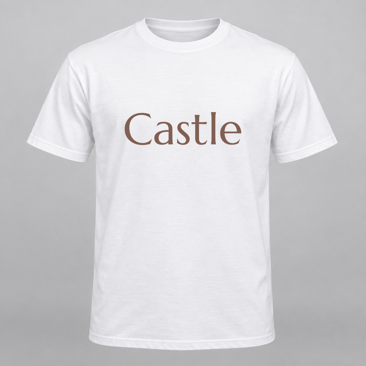 Castle T-Shirt in white with brown text