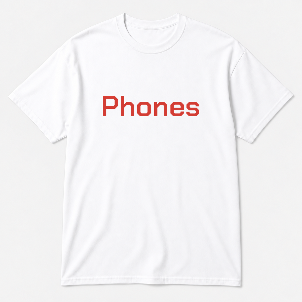 Phones T-Shirt in white with red text