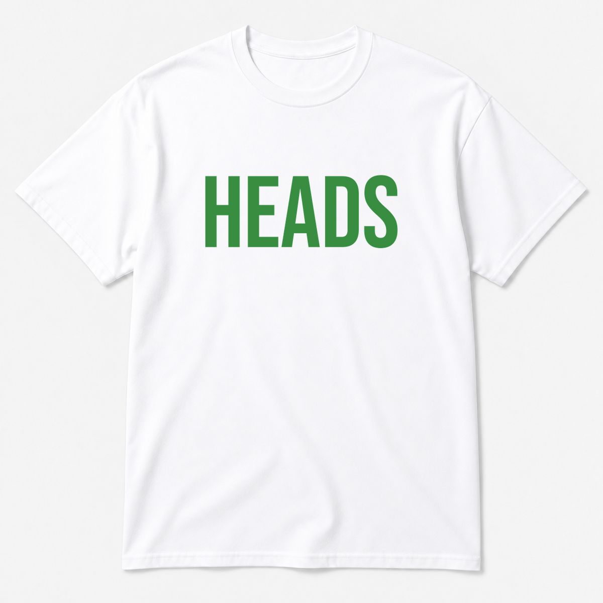 Heads T-Shirt in white with green text