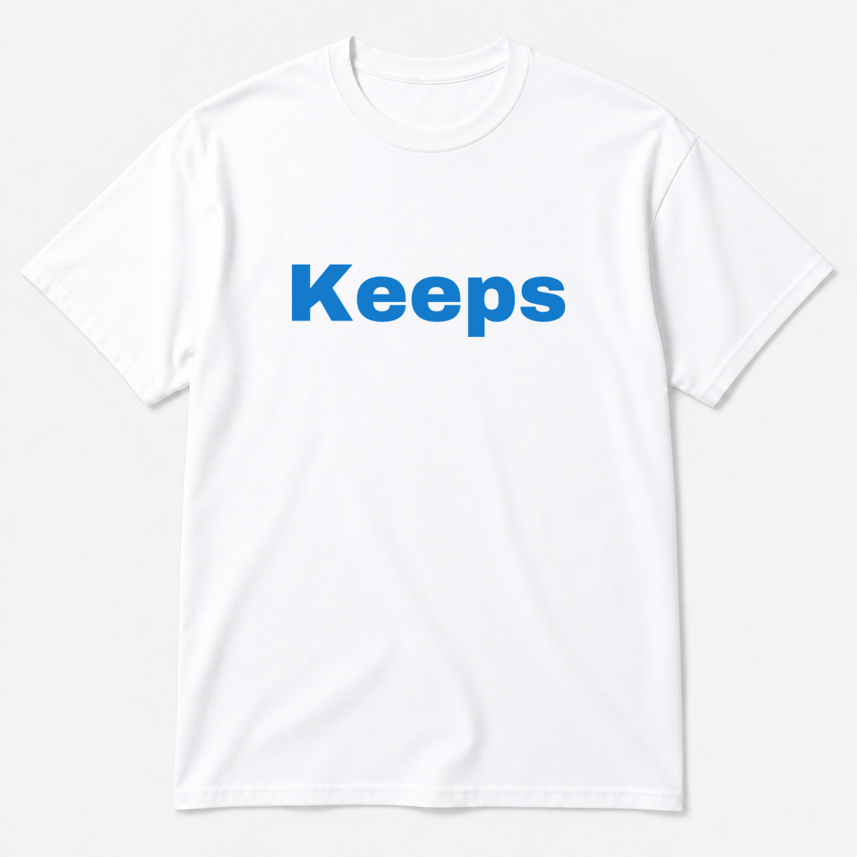 Keeps T-Shirt in white with blue text