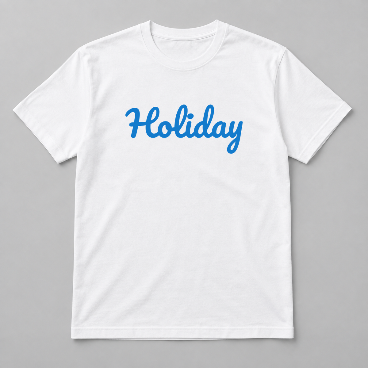 Holiday T-Shirt in white with blue text