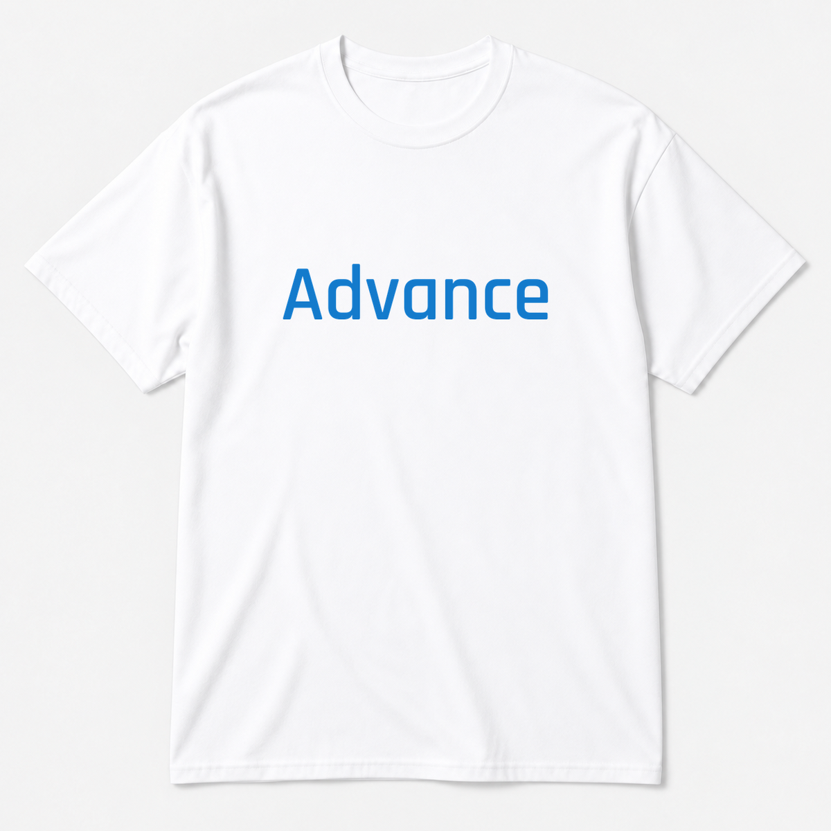 Advance T-Shirt in white with blue text