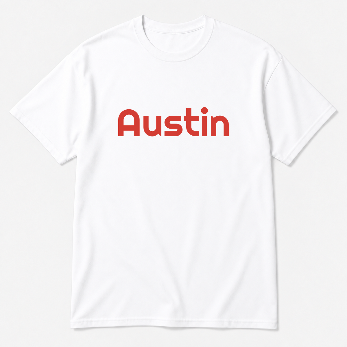 Austin T-Shirt in white with red text