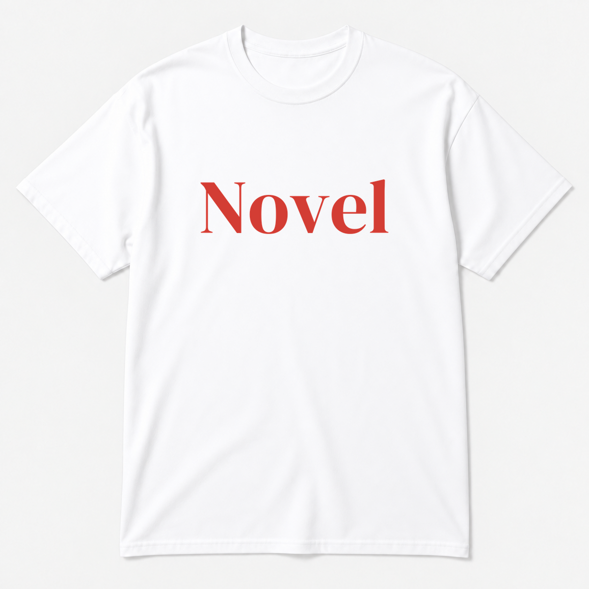 Novel T-Shirt in white with red text