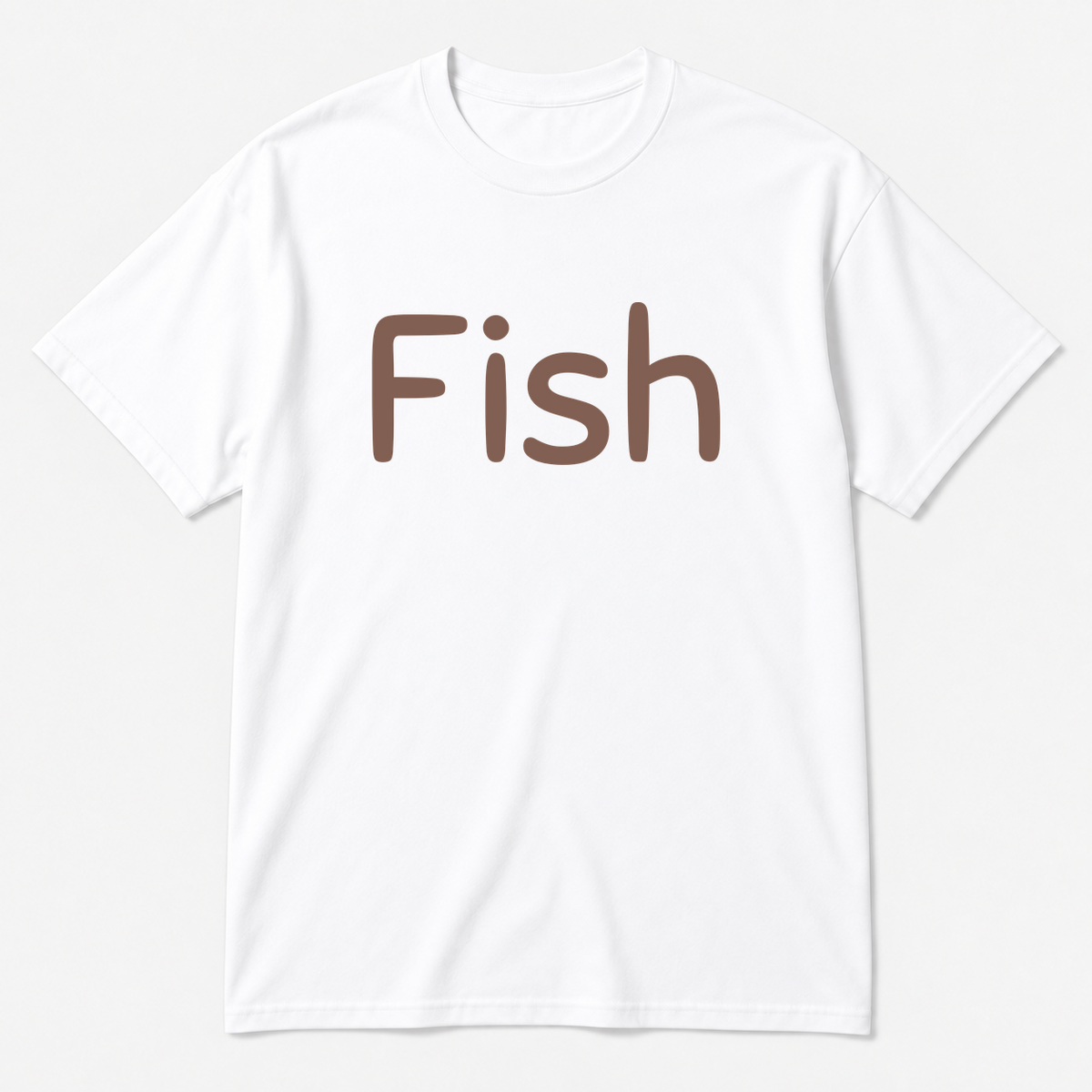 Fish T-Shirt in white with brown text