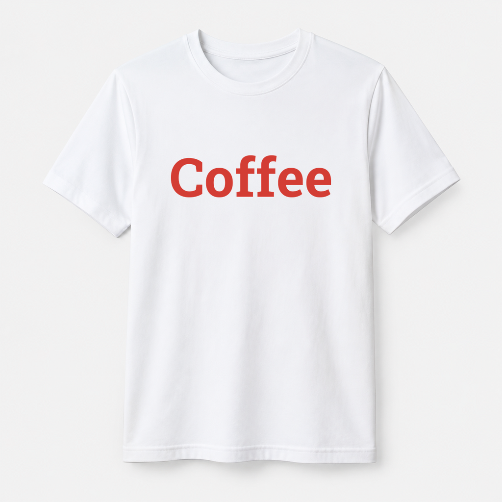 Coffee T-Shirt in white with red text