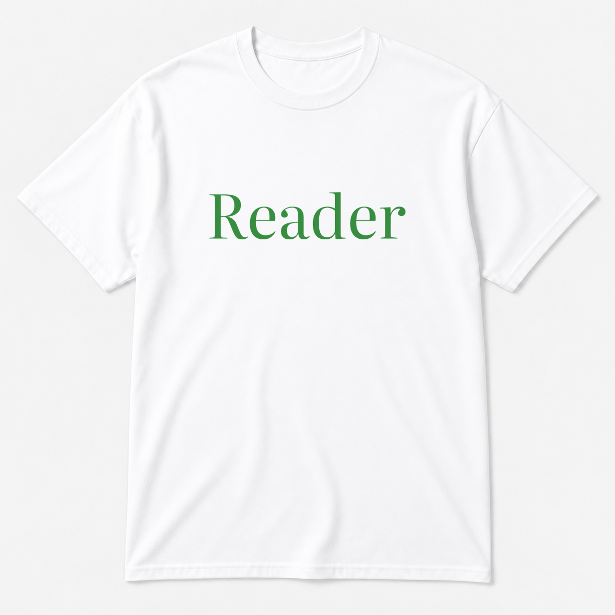 Reader T-Shirt in white with green text