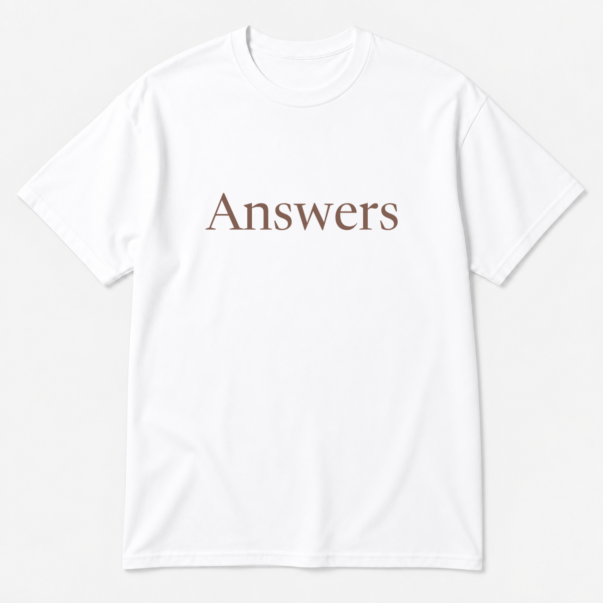 Answers T-Shirt in white with brown text