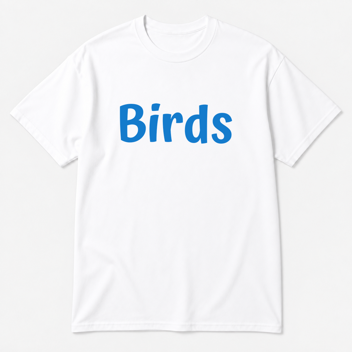 Birds T-Shirt in white with blue text