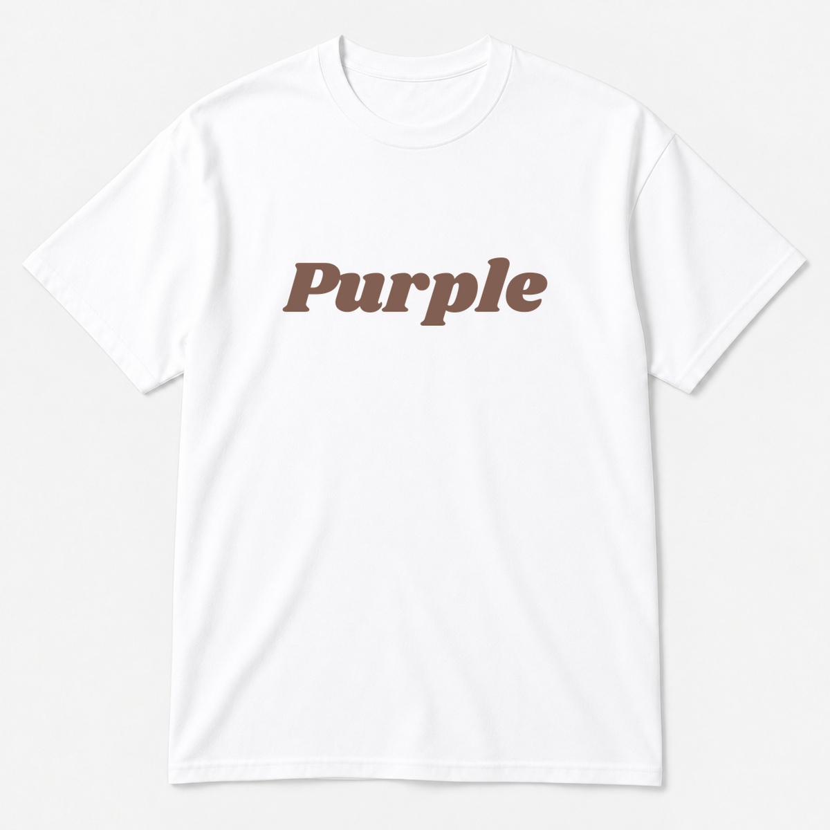 Purple T-Shirt in white with brown text