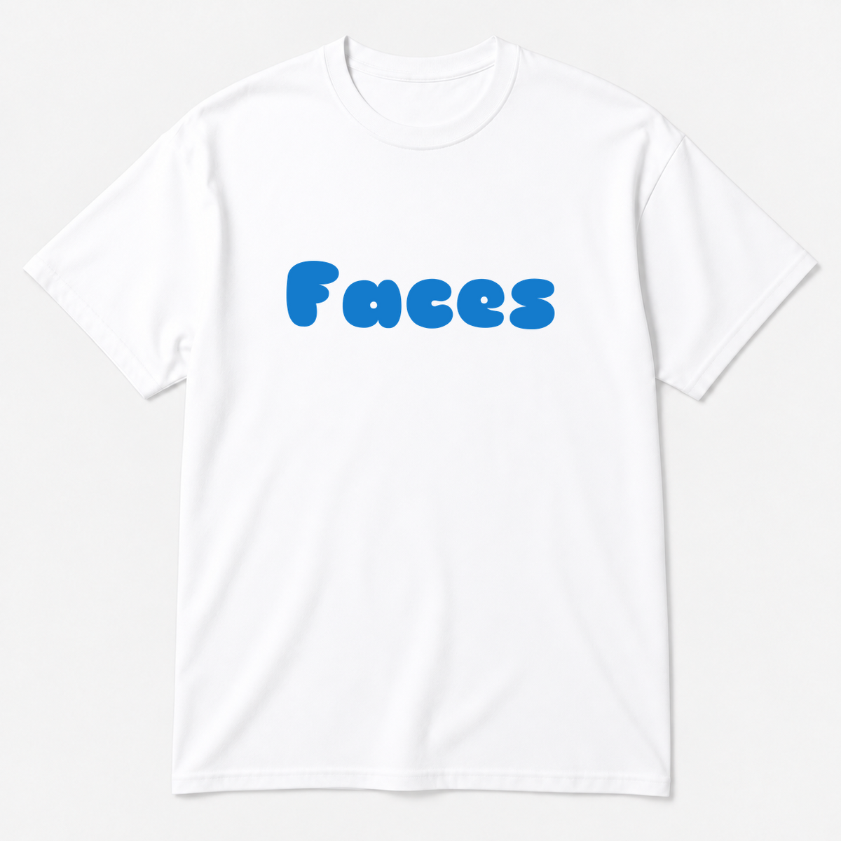 Faces T-Shirt in white with blue text