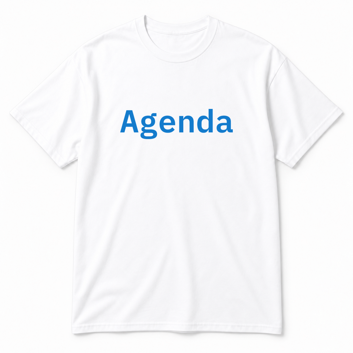 Agenda T-Shirt in white with blue text