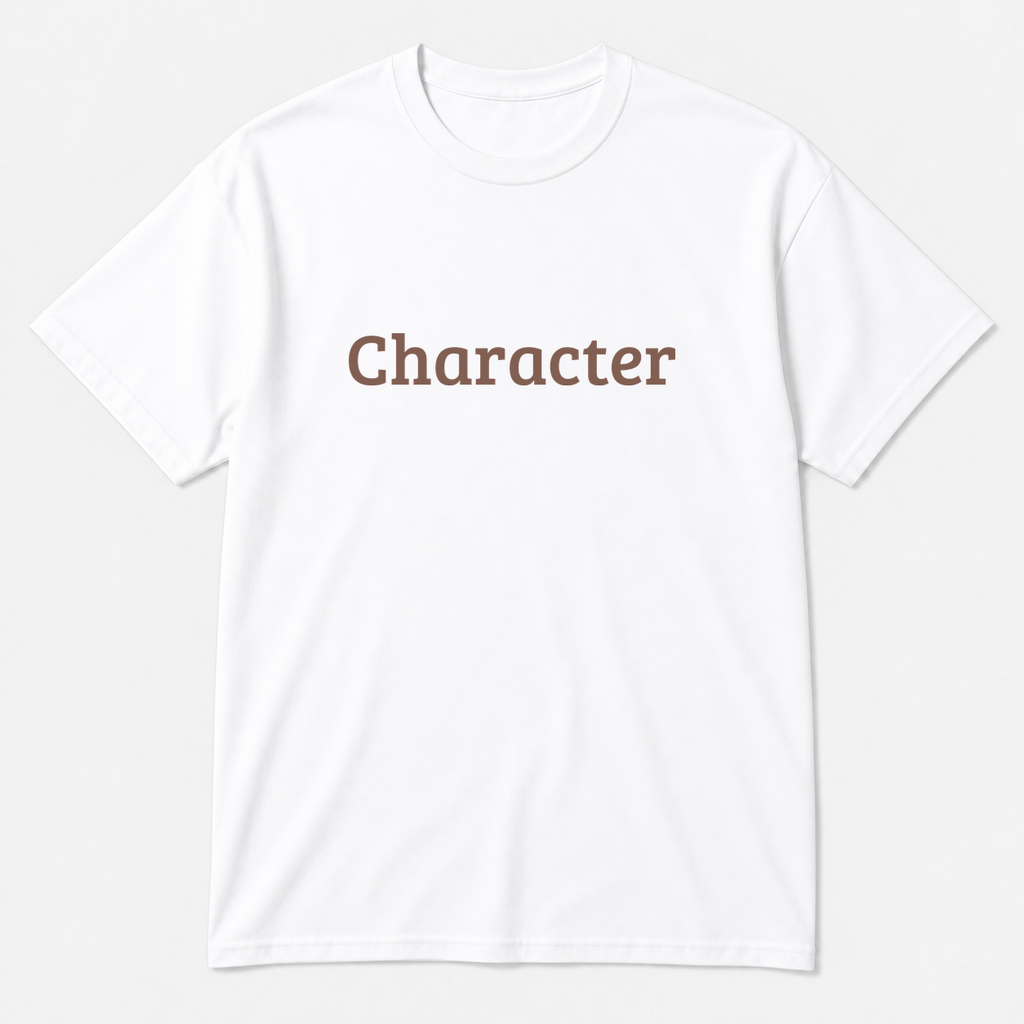 Character T-Shirt in white with brown text