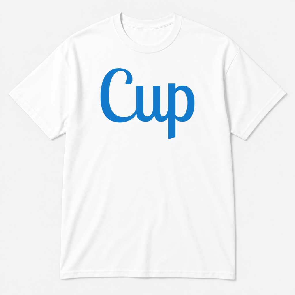 Cup T-Shirt in white with blue text