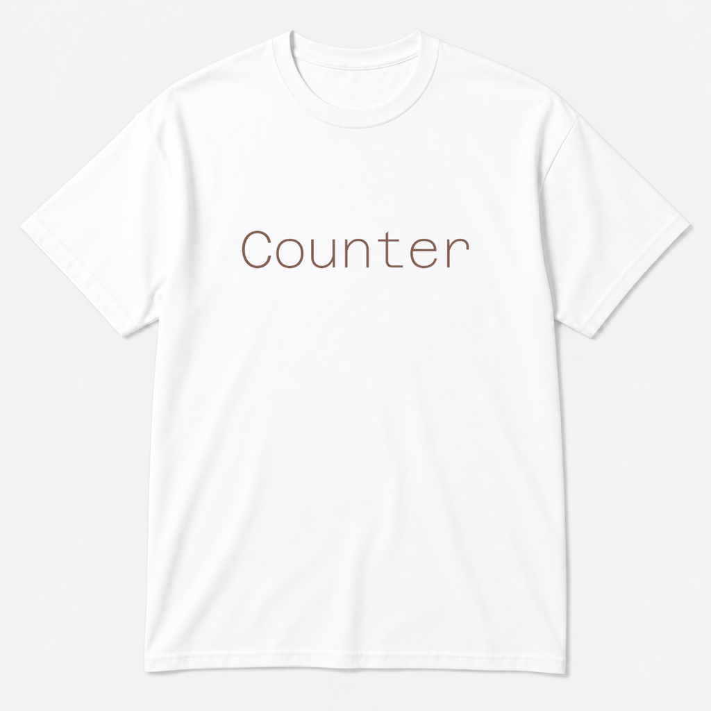 Counter T-Shirt in white with brown text