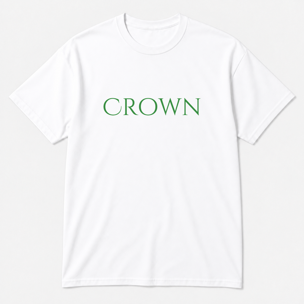 Crown T-Shirt in white with green text
