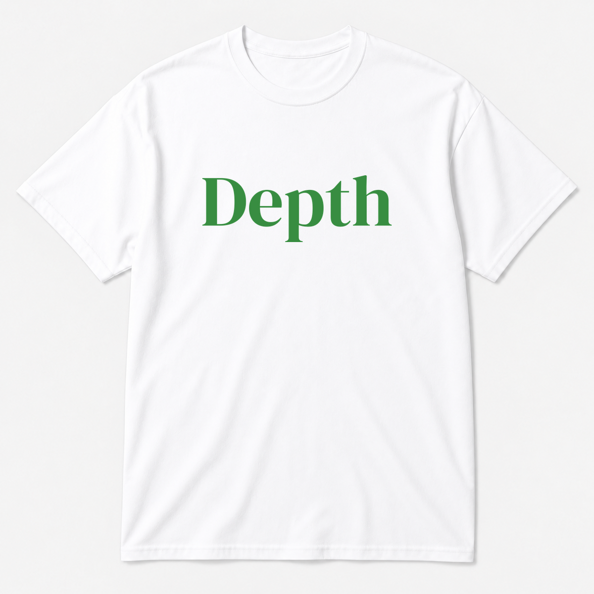 Depth T-Shirt in white with green text