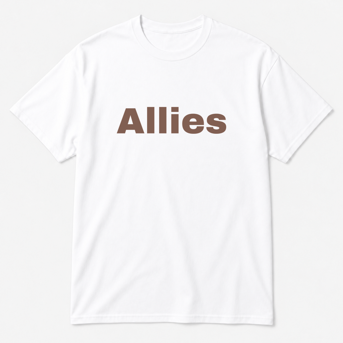 Allies T-Shirt in white with brown text