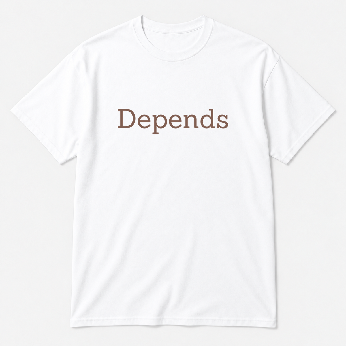 Depends T-Shirt in white with brown text