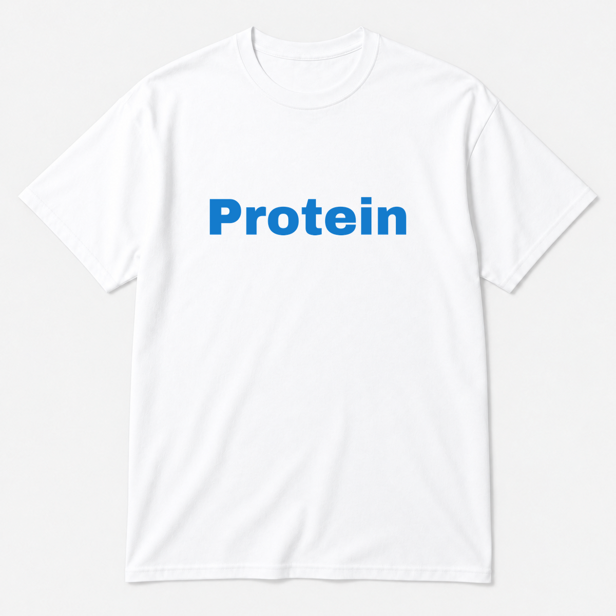 Protein T-Shirt in white with blue text