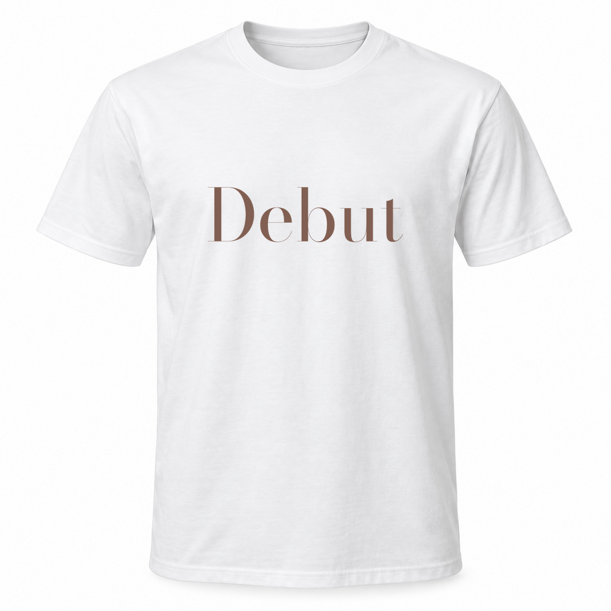 Debut T-Shirt in white with brown text