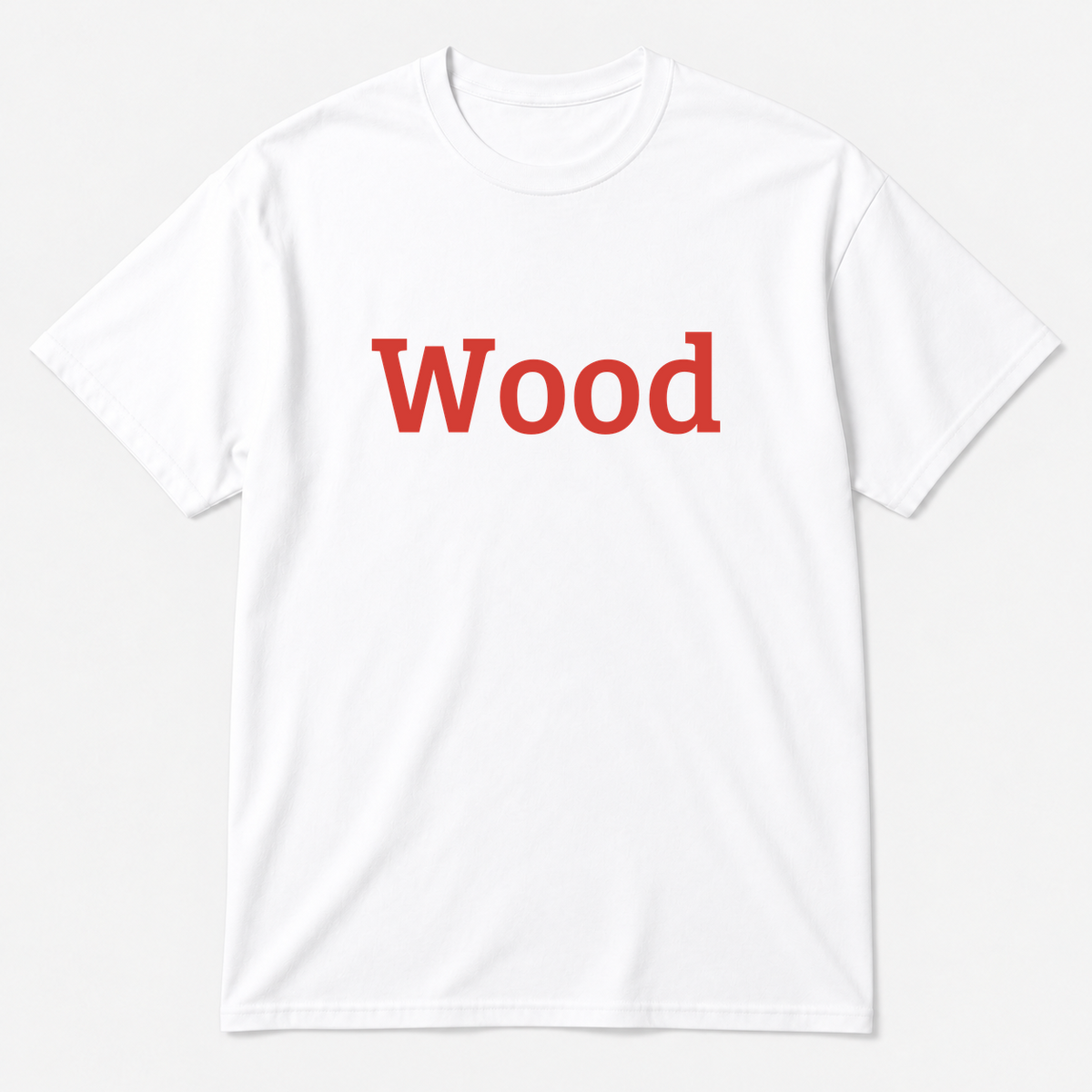 Wood T-Shirt in white with red text