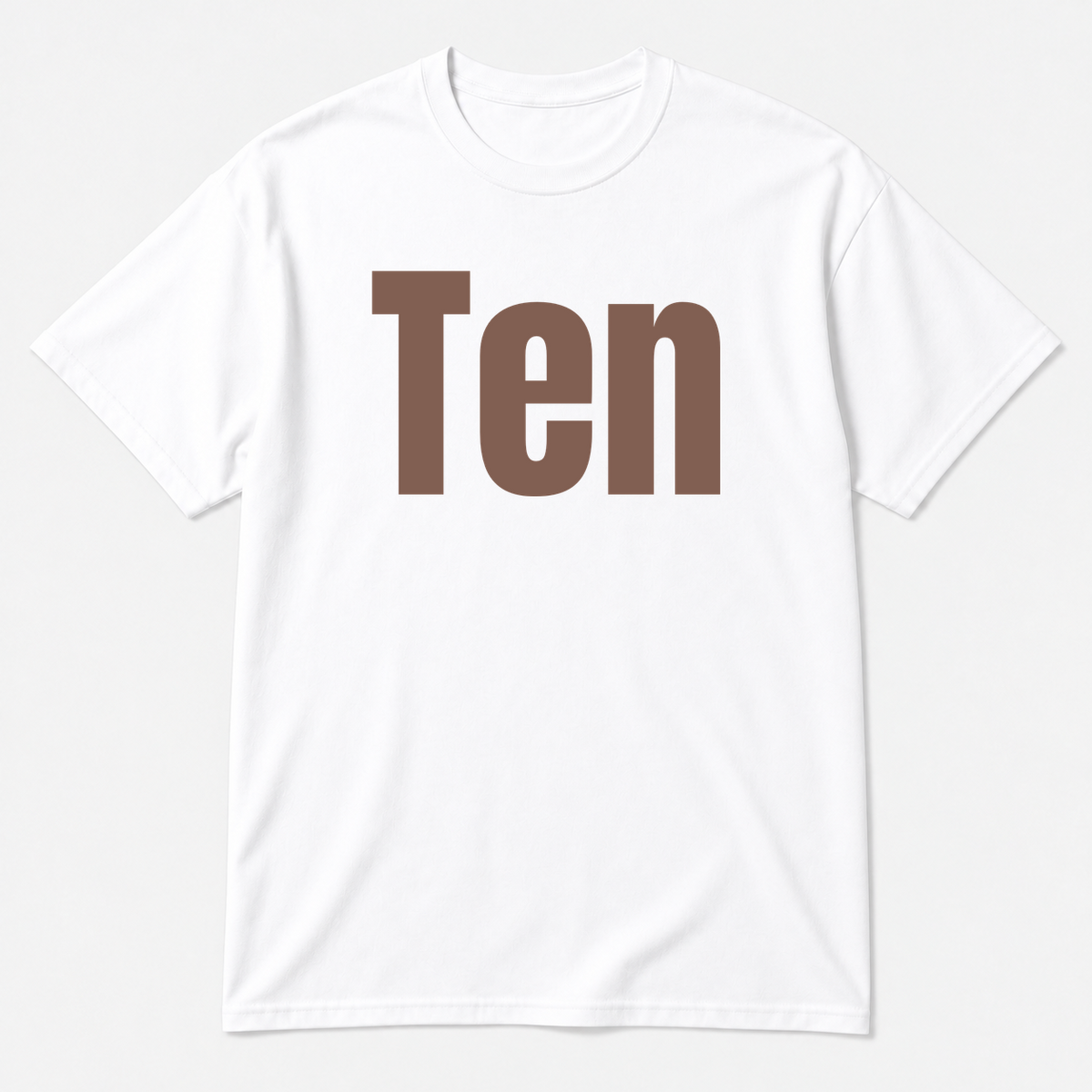 Ten T-Shirt in white with brown text