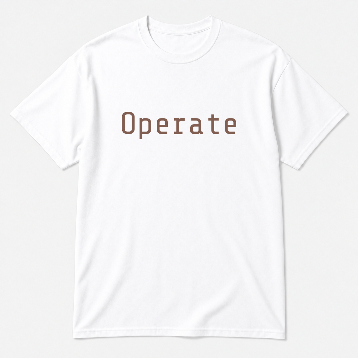 Operate T-Shirt in white with brown text