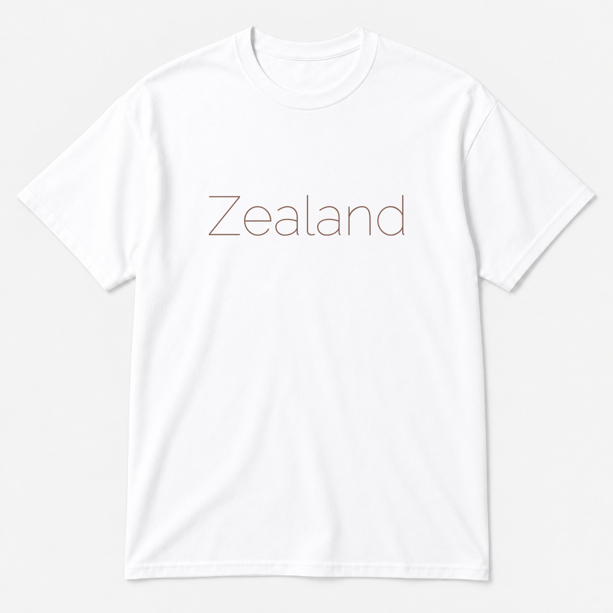 Zealand T-Shirt in white with brown text