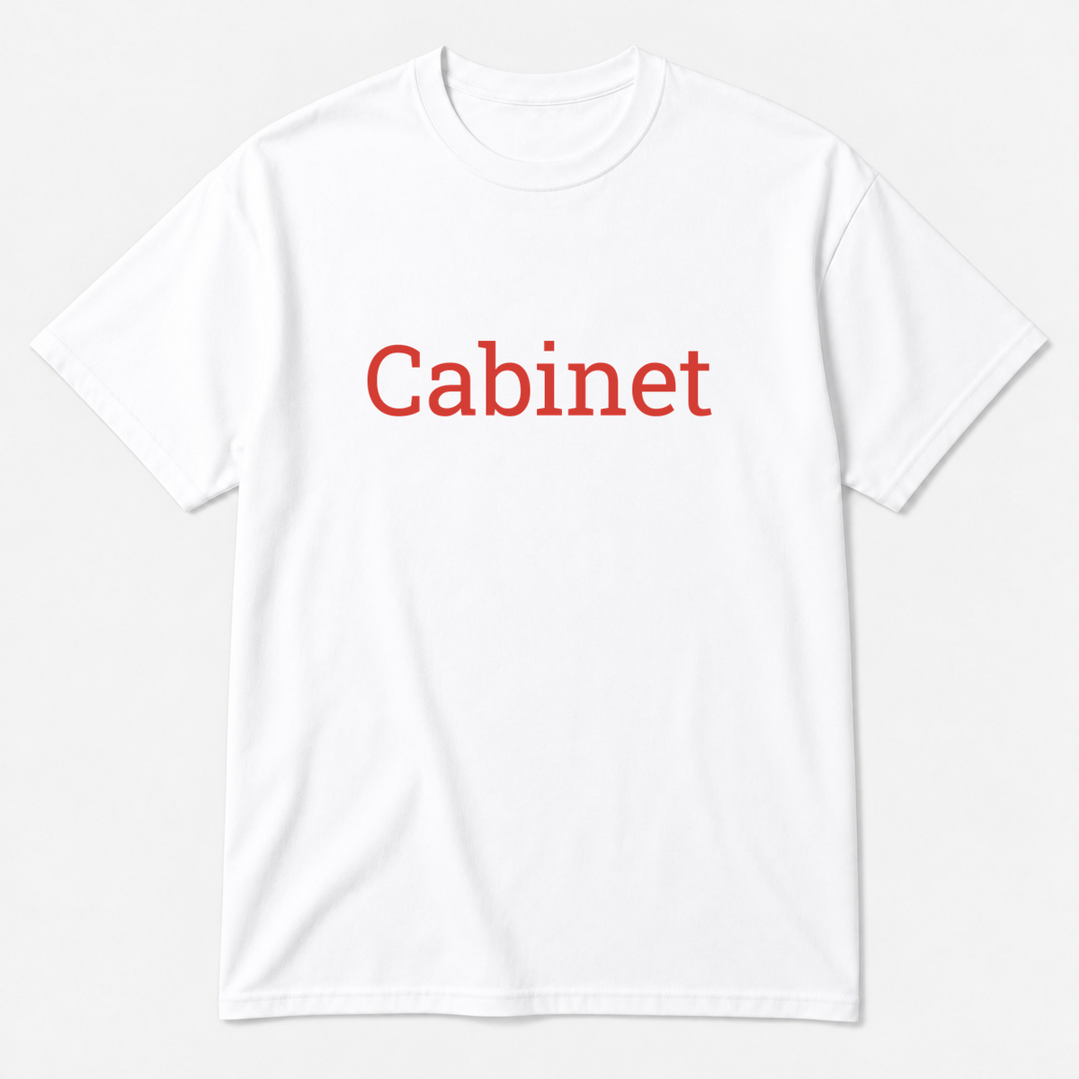 Cabinet T-Shirt in white with red text