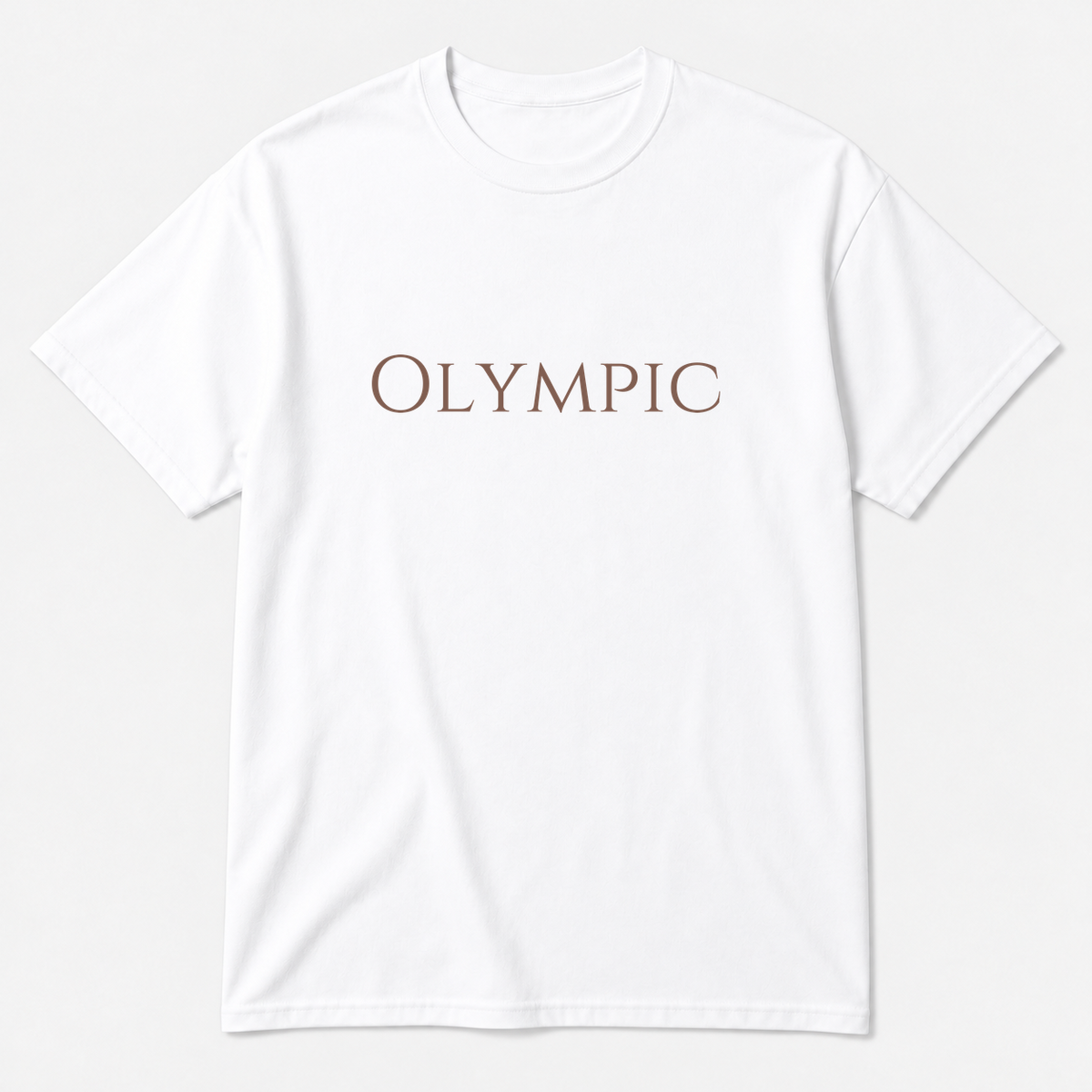 Olympic T-Shirt in white with brown text