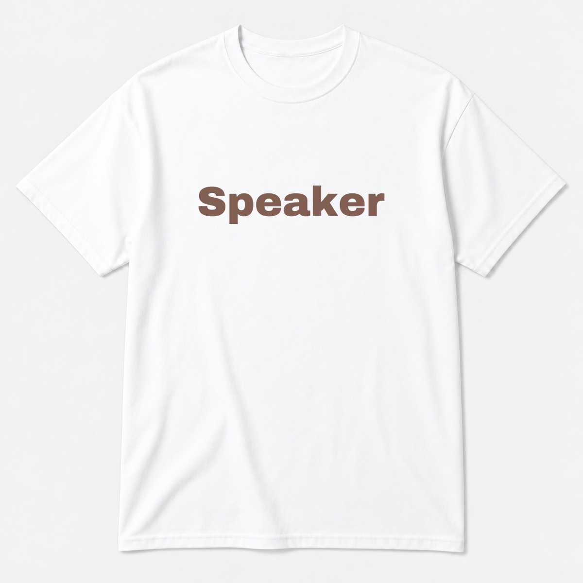 Speaker T-Shirt in white with brown text