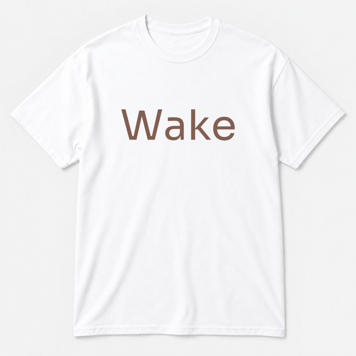 Wake T-Shirt in white with brown text